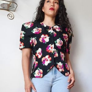 Vintage Maggy London silk Floral Button-down blous